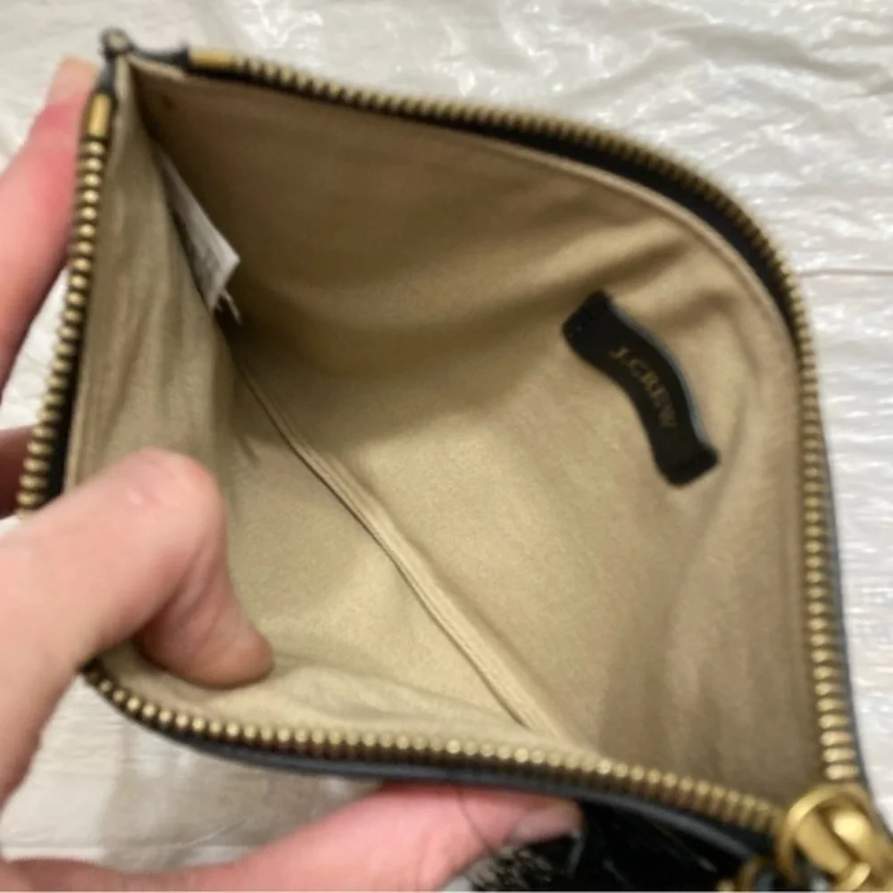 J crew leopard print and leather clutch tassel bag